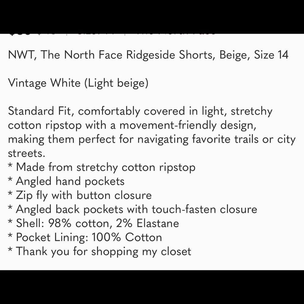 The North Face Ridgeside Shorts, Beige Sz 14 - Picture 13 of 13